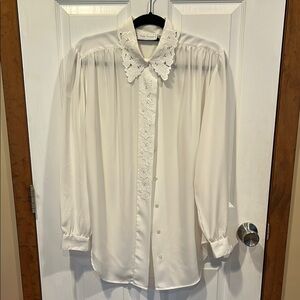 Elegant White Blouse with Floral Details